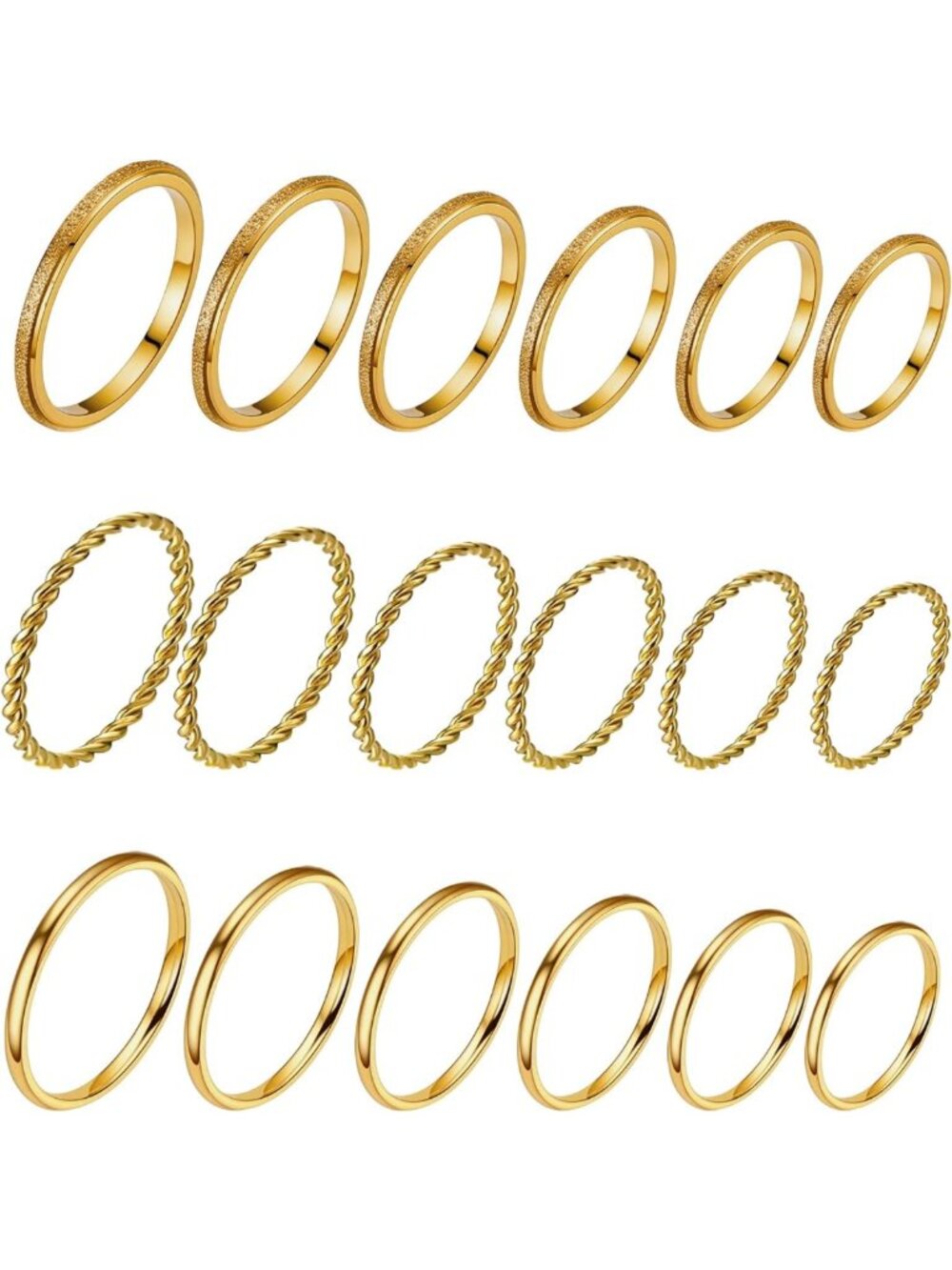 18Pcs 2mm No Tarnish Stainless Steel Thin Stackable Rings for Everyday Wear